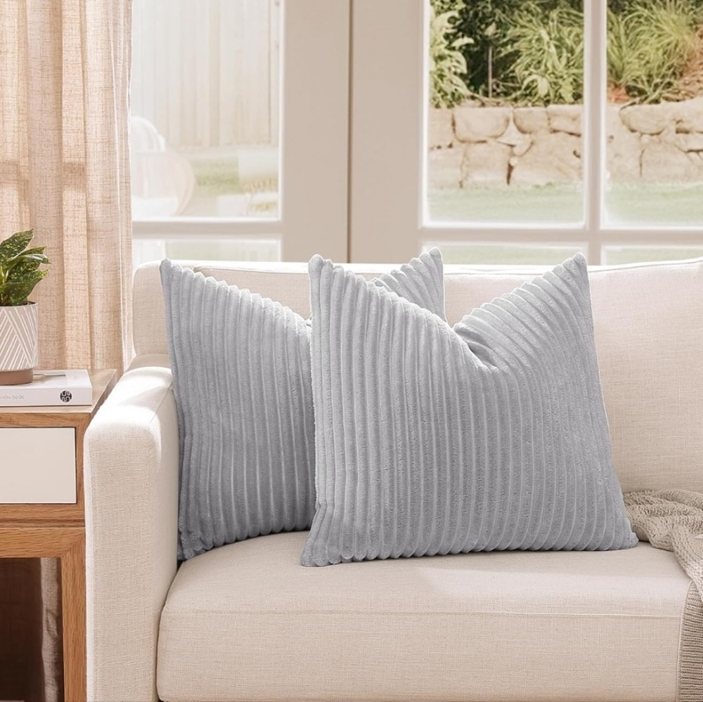 NEW! Soft Gray Corduroy Throw Pillow Covers